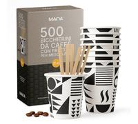 MAQA - 500 Bicchierini Caffè Carta + 500 Palette Caffè Comprese, 70ml, COMPOSTABILI - Bicchieri Caffe Monouso Ecologici, Resistenti al Calore, Ideali per Espresso, Casa, Eventi e Ufficio