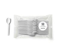 Maqa Cucchiaini dessert riutilizzabili in CPLA 10,5 cm - 50 pz per gelato, finger food e catering, bianchi, rigidi e leggeri