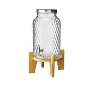 MAQA Dispenser per bevande in vetro con rubinetto, coperchio e supporto in faggio - adatto per acqua, bevande calde e fredde - dispenser da 5,6L