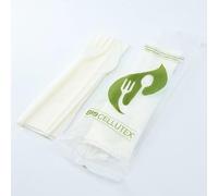 MAQA Set posate biodegradabili e compostabili, Forchetta e coltello imbustato singolarmente con tovagliolo, Bis Posate 500