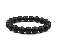 MAQDDO 2 pezzi Bracciale uomo 6/8/10mm Lucido opaco Onice Agate Perline rotonde Gioielli yoga Bracciali for donna per Decorazione(17cm,10mm Matte Black)