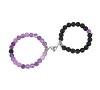 MAQDDO 2 pezzi Braccialetto di perline for amanti Pietra Distanza Cuore Magnete Coppia Bracciali Amicizia Moda Gioielli Regalo per Decorazione(Purple black)