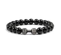 MAQDDO 2 pezzi di perline pietra bracciali braccialetti donne gioielli uomo braccialetto accessori in metallo biliklik coppia per Decorazione(17cm,Bright black)