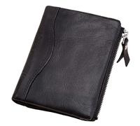 MAQDDO Portafogli da uomo Portafoglio corto da uomo Portafogli in vera pelle con tasca con zip porta carte Per Uomo(Black)