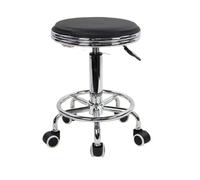 MAQDDO Round Rolling Stool With Foot Rest PU Leather Height Adjustment Modern Industrial Swivel Spa Salon Tattoo Work Massage per Domestico(Black)