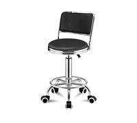 MAQDDO Round Rolling Stool With Foot Rest PU Leather Height Adjustment Modern Industrial Swivel Spa Salon Tattoo Work Massage per Domestico(Black With Backrest)