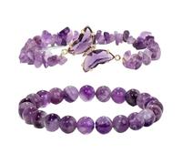 MAQDDO Set da 2 pezzi Braccialetto a farfalla con perline di quarzo ossidiana ametista romantico donna Braccialetti elastici for il pendolarismo quotidiano per Decorazione(Purple)
