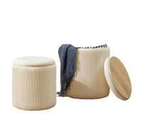 MAQDDO Sgabello portaoggetti rotondo con contenitore Set di 2 sgabelli vanity imbottiti della linea Sgabelli multifunzionali Beige per Casa