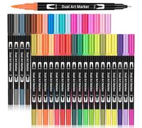Maqhpu Pennarelli 24 colori Dual Brush Fineliner Fine punta & Pennello, Pennarelli spessi e sottili per adulti e bambini, pennarelli per bullet journal, disegno, scrapbook, materiale scolastico