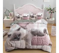 MAQUE Copripiumino Matrimoniale 260x240 Gatto Ragdoll Rosa Copripiumini in Microfibra per Adulti, 3d Set Biancheria da Letto con Cerniera, 1 Copri Piumino 260x240 e 2 Federe 50x80
