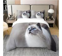 MAQUE Copripiumino Matrimoniale 260x332 gatto ragdoll grigio e bianco Copripiumini in Microfibra per Adulti, 3d Set Biancheria da Letto con Cerniera, 1 Copri Piumino 260x240 e 2 Federe 50x172