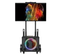Máquina de karaoke portátil con 2 micrófonos inalámbricos, audio de karaoke con pantalla táctil de 32 pulgadas con batería incorporada de 20 Ah 1920 x 1080 Luz de altavoz RGB KTV + sistema