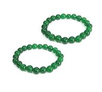 Maqulae Bracciale in Agata Verde da 2 Pezzi da 8 Mm, Braccialetto Feng Shui della Ricchezza Fortunata con Tripla Protezione, per il Successo Aziendale e Buona Fortuna (#2)