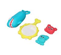 Maqulae Giocattoli da Bagno per Bambini Set da 4 Pezzi per Vasca da Bagno con Spruzzatura di Pesci Che Spremono Animali e Rete da Pesca Galleggiante per Giochi D'acqua in Piscina