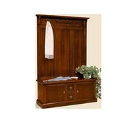 Mar.c.a. Design - Mobile Ingresso Arte Povera con Cassapanca e Appendiabiti 121x45x185h cm - Parete Attrezzata Noce Scuro in Legno Massello di Pioppo