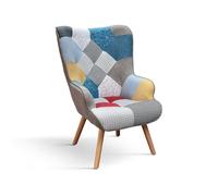 Mar.c.a. Design - Poltroncina Imbottita in Tessuto Patchwork - Struttura Sedia in Metallo Gambe Legno - Made in Italy