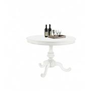 Mar.c.a. Design Tavolo Rotondo da Pranzo Allungabile fino a 160 cm., Arte Povera classico moderno con gambe tornite, finitura bianco opaco, con 1 Allunga da 40 cm. - Mis. 120x120x75 cm.