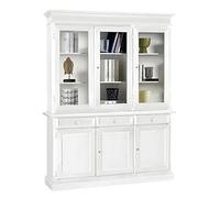 Mar.c.a. Design - Vetrinetta Arte Povera in Legno 156x42x205 cm - 3 Ante Vetro 3 Ante 3 Cassetti con Base Piatta Made in Italy