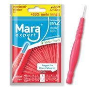 Mara Expert - Spazzole interdentali Basic, 0,5 mm, ISO 2 medio fini, 33% in più di contenuto, con gusto menta, colore rosso