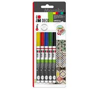 Marabu 0122000000080 Deco Painter, matite acriliche opache a Base d'Acqua, ad Asciugatura Rapida, Punta Universale con Spessore del Tratto 1-2 mm, 5 Penne in Giallo, Rosso, Blu, Verde e Nero