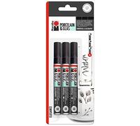 Marabu 0123000000084 - Set di 3 pennarelli in Porcellana e Vetro, Finitura Lucida, a Base d'Acqua, Lavabili in lavastoviglie Dopo la Cottura, 3 matite Nere, Diversi spessori di Tratto