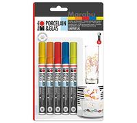 Marabu, 012300082, set Fantasy di 5 pennarelli per porcellana e vetro, punta universale 1-2 mm, colori assortiti