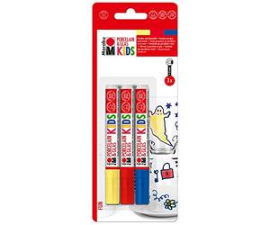 Marabu 012500000082 - Set di 3 pennarelli per Bambini in Porcellana e Vetro, per dipingere in Modo semplicissimo, Lavabile in lavastoviglie Dopo la Cottura, Punta 1-3 mm