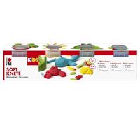 Marabu 0312000000003-KiDS Morbida, 4 x 140 g Giallo, Rosso, Verde, Blu, Argilla da Modellare per Bambini a Partire da 3 Anni, vegana, Multicolore, 312000000003