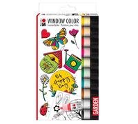 Marabu 04060000128 - Window Color Garden, 10 x 25 ml di Vernice, sagoma A4 con 20 Motivi, Vernice a Base d'Acqua, Rimovibile su superfici Lisce Come Vetro, specchi, Piastrelle e Fogli di Alluminio