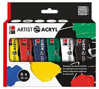Marabu 1220000000091 Artist - Set di colori acrilici di qualità artistica, a base d'acqua, consistenza pastosa, altamente pigmentata, ottima brillantezza e opacità, 6 x 22 ml