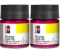 Marabu 17160005031 - Vernice Tessile per Tessuti Leggeri, Rosso Ciliegia 50 ml, Inchiostro a Base d'Acqua, Lavabile Fino a 60°C, Fissaggio mediante Stiratura o Forno (Confezione da 2)