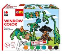 Marabu 306000000004-Set Kids Dinosauri, 6 Colori per finestre a Base d'Acqua da 25 ml, 2 stampini A3 e A4, 30 Motivi, per Bambini dai 3 Anni di età, Multicolore, 306000000004