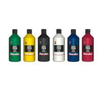Marabu Acryl Big Pack, 6 x 500 ml, Colori acrilici cremosi a Base d'Acqua, Asciugatura Rapida, Resistenti alla Luce, Impermeabili, applicabili su Tela, Carta, Legno, Multicolor