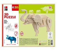 Marabu- Animale, Kids-Puzzle in Legno 3D a Forma di Elefante, 27 Pezzi, Circa 16 x 13 cm, Colore, 0317000000024