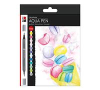Marabu Aqua Pen Graphix Ice Baby, Set di 12 pennarelli in Feltro, Colori Brillanti, Inchiostro a Base d'Acqua, Doppia Punta, acquerellabili su Carta per Acquerello, Multicolore, taglia unica