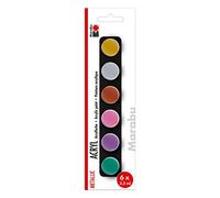 Marabu Set acrilici Metallici, 6 Colori in flaconi, Base d'Acqua, Impermeabili e Resistenti alla Luce, ad Asciugatura Rapida per telai di Carta, Cartone, Legno, Multicolore, 6 x 3,5 ml, 21 unità