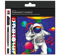 Marabu Set di 24 pennarelli permanenti Graphix Hero of Galaxy, con doppia punta da 1-2 mm e 0,5 mm, colori brillanti, ad asciugatura rapida, inchiostro a base alcool, inodore impermeabile.