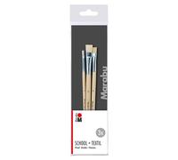 Marabu Set di pennelli School & Textile, 3 pennelli Piatti per Pittura in Legno Certificato FSC, con setole Naturali, per la Pittura prescolare, Scolastica e Tessile, 0180000000200