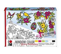Marabu Spring 0406000013909 Window Color Fun & Fancy-Vernice per finestre a Base d'Acqua, 6 matite da 25 ml, 2 pellicole per Pittura A5 e A3, Singolo, Multicolore, s