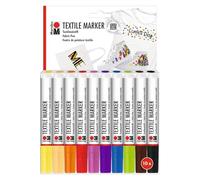 Marabu Textile Marker, Set di 10 pennarelli per Tessuti Chiari, pennarelli per Tessuti con Punta da 3 mm, Colori a Base d'Acqua, Lavabili in Lavatrice Fino a 60°C Dopo Il Fissaggio, 0115000000200