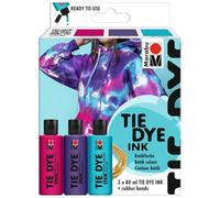 Marabu Tie Dye Ink Set Batik Trend, 3 x 80 ml di tintura a Base d'Acqua, Inclusi Gli Elastici, per Tessuti Chiari con Un Contenuto di Fibre Sintetiche Fino al 20%, 1730000000202, Paint, Trendy