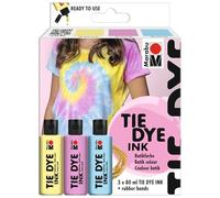 Marabu Tie Dye Ink Set Batik Pastello, 3 x 80 ml di tintura a Base d'Acqua, Inclusi Gli Elastici, per Tessuti Chiari con Un Contenuto di Fibre Sintetiche Fino al 20%, 1730000000201, Paint