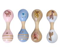 Maracas in legno a doppio manico con animali - Motivo Arca di Noè