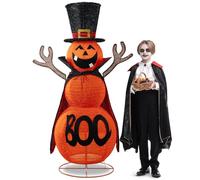 MARACOL Decorazione a forma di zucca di Halloween da 1,5 m, 90 LED, pre-illuminata, zucca di Halloween, gigante, pieghevole, con mantello e cappello magico, per esterni, cortile, portico