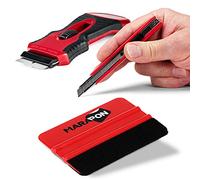 MARAPON® Set Spatola per Pellicole Adesive con Rivestimento in Feltro con Taglierino e Raschietto Silicone - Per Pellicole per Vetri Finestre - Anche per Pellicole in Carbonio o Alcantara