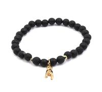 MARARDI Bracciale in Pietra di Lava Volcanica Naturale e Charm Mano Cornuta 6mm - Energia Positiva, Equilibrio Emotivo, Riduzione dello Stress, Regolabile, Uomo e Donn