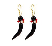MARARDI Orecchini Italiani Ceramica di Caltagirona [Cornicello Nero] Lungo per le Donne Handmade Gioielli Italiani Originali Eleganti per Tutti i Giorni Eventi Matrimoni Occasioni Speciali
