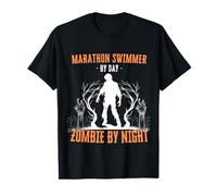 Maratona Nuotatore di Giorno Zombie di Notte Divertimento Halloween Creepy Maglietta