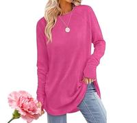 Marayen Tunic Marayen Womens Tunic for Leggings 2025 Women's Fashion Round Neck Solid Loose Long Sleeve Shirt (Rose Red,XXL)