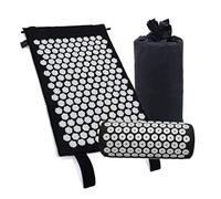 Marbeine - Kit tappetino per agopressione con cuscino per massaggio portatile, tappetino da yoga per alleviare il dolore al corpo, colore: Nero